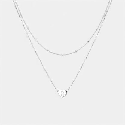 雙層愛心字母項鍊